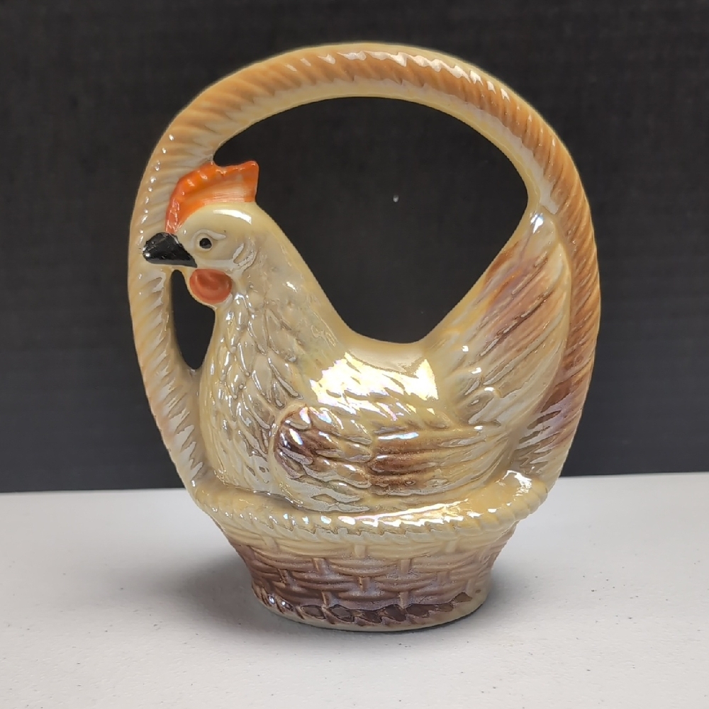 Vintage Lusterware Chicken in a Basket